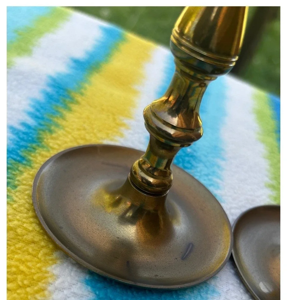 Candlesticks Home‎ 7in Gold Brass Spindle Vintage